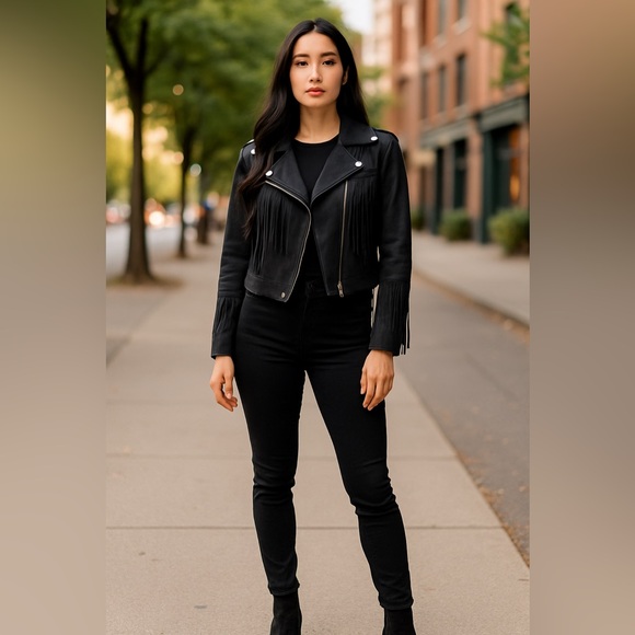POL Jackets & Blazers - New POL faux suede fringe moto jacket in black